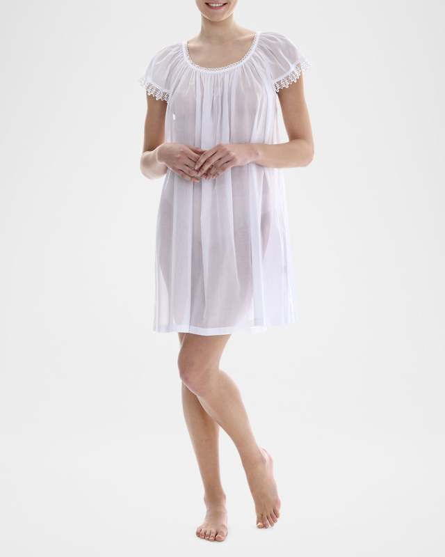 Sissi-2 Ruched Lace-Trim Cotton Babydoll
